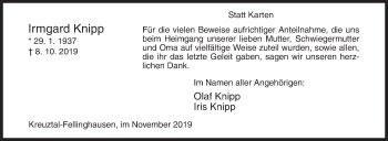 Traueranzeige von Irmgard Knipp von Siegener Zeitung