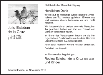 Traueranzeige von Julio Esteban de la Cruz von Siegener Zeitung