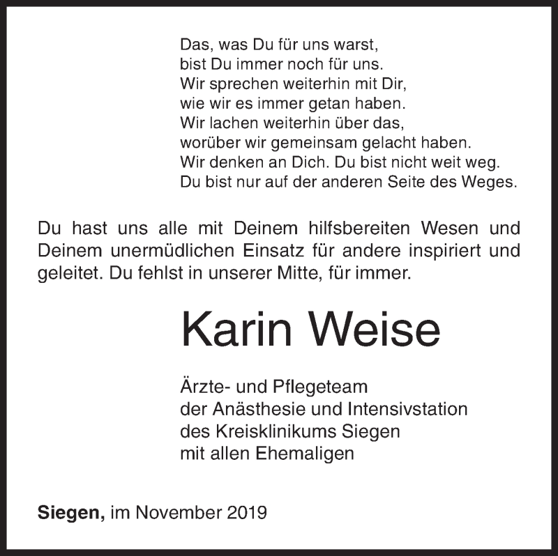 Traueranzeigen Von Karin Weise 57trauer De