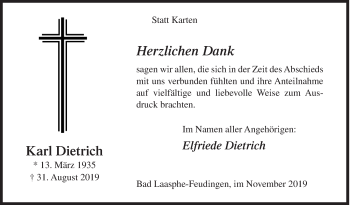 Traueranzeige von Karl Dietrich von Siegener Zeitung