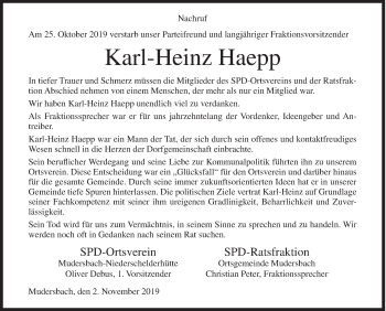 Traueranzeige von Karl-Heinz Haepp von Siegener Zeitung