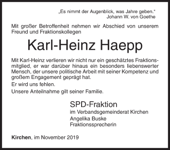 Traueranzeige von Karl-Heinz Haepp von Siegener Zeitung