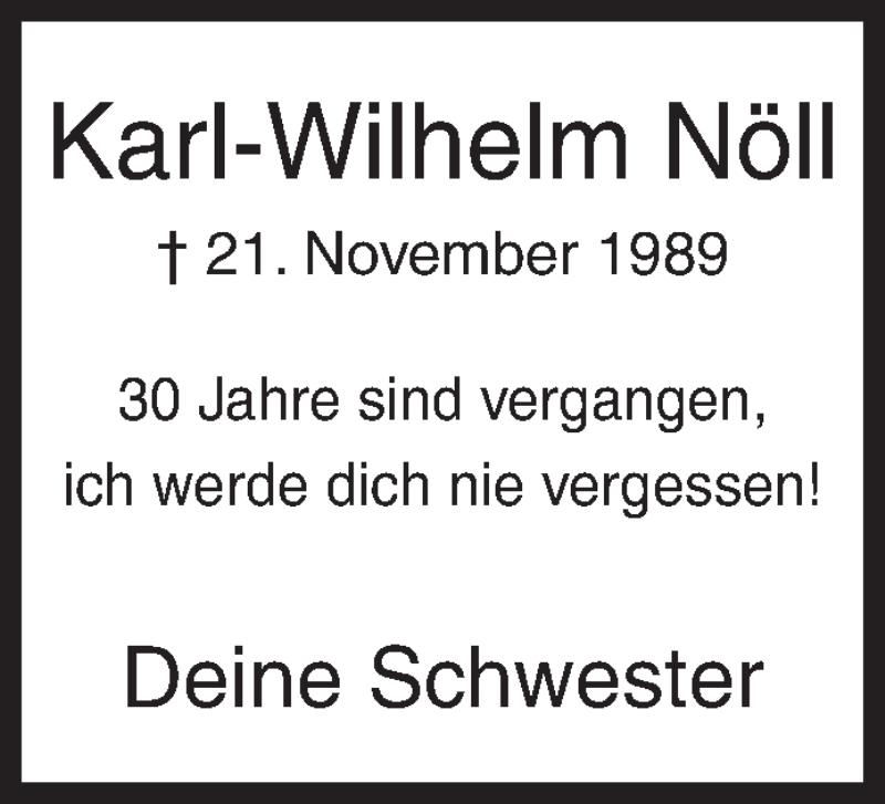 Traueranzeige für Karl-Wilhelm Nöll vom 21.11.2019 aus Siegener Zeitung