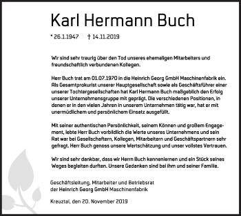 Traueranzeige von Karl Hermann Buch von Siegener Zeitung