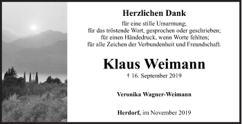 Traueranzeige von Klaus Weimann von Siegener Zeitung