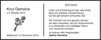 Traueranzeige von Knut Gemeine von Siegener Zeitung