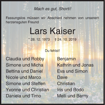 Traueranzeige von Lars Kaiser von Siegener Zeitung