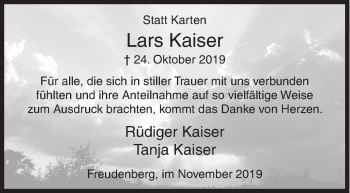 Traueranzeige von Lars Kaiser von Siegener Zeitung