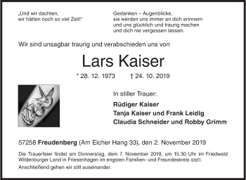 Traueranzeige von Lars Kaiser von Siegener Zeitung