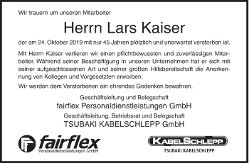 Traueranzeige von Lars Kaiser von Siegener Zeitung