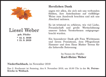 Traueranzeige von Liesel Weber von Siegener Zeitung