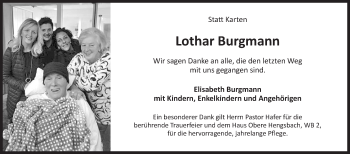 Traueranzeige von Lothar Burgmann von Siegener Zeitung