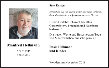 Traueranzeige von Manfred Hellmann von Siegener Zeitung