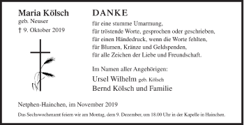 Traueranzeige von Maria Kölsch von Siegener Zeitung