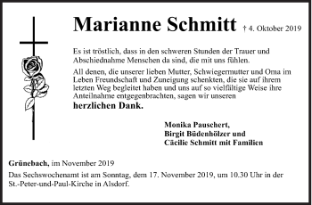 Traueranzeige von Marianne Schmitt von Siegener Zeitung