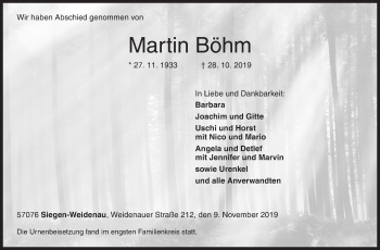 Traueranzeige von Martin Böhm von Siegener Zeitung