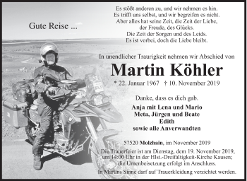 Traueranzeige von Martin Köhler von Siegener Zeitung