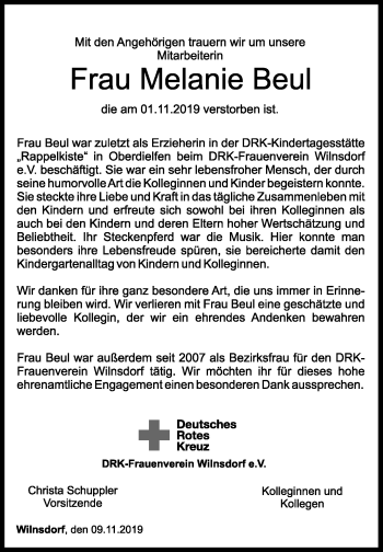 Traueranzeige von Melanie Beul von Siegener Zeitung