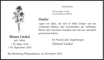 Traueranzeige von Minna Lückel von Siegener Zeitung