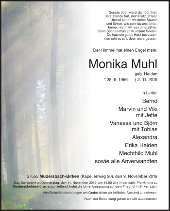 Traueranzeige von Monika Muhl von Siegener Zeitung