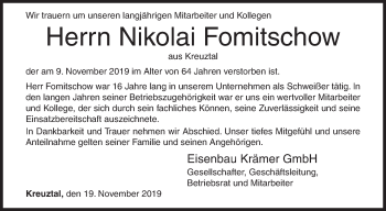 Traueranzeige von Nikolai Fomitschow von Siegener Zeitung