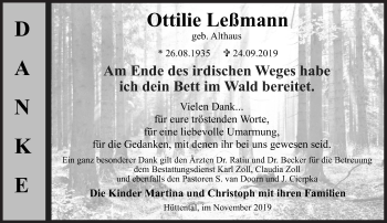 Traueranzeige von Ottilie Leßmann von Siegener Zeitung