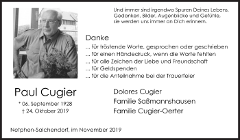 Traueranzeige von Paul Cugier von Siegener Zeitung