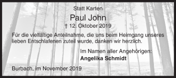 Traueranzeige von Paul John von Siegener Zeitung