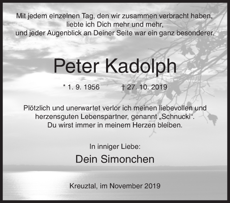  Traueranzeige für Peter Kadolph vom 02.11.2019 aus Siegener Zeitung