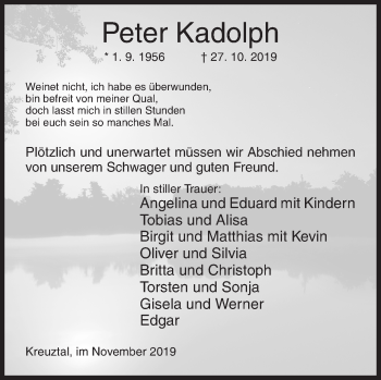 Traueranzeige von Peter Kadolph von Siegener Zeitung