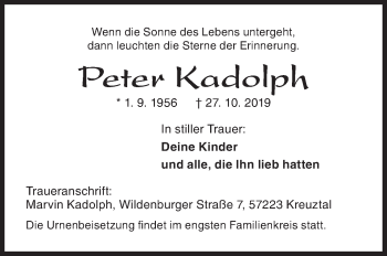 Traueranzeige von Peter Kadolph von Siegener Zeitung
