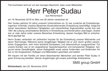 Traueranzeige von Peter Sudau von Siegener Zeitung