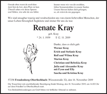 Traueranzeige von Renate Kray von Siegener Zeitung