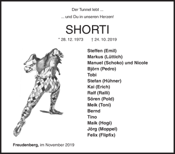 Traueranzeige von Shorti  von Siegener Zeitung