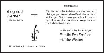 Traueranzeige von Siegfried Werner von Siegener Zeitung