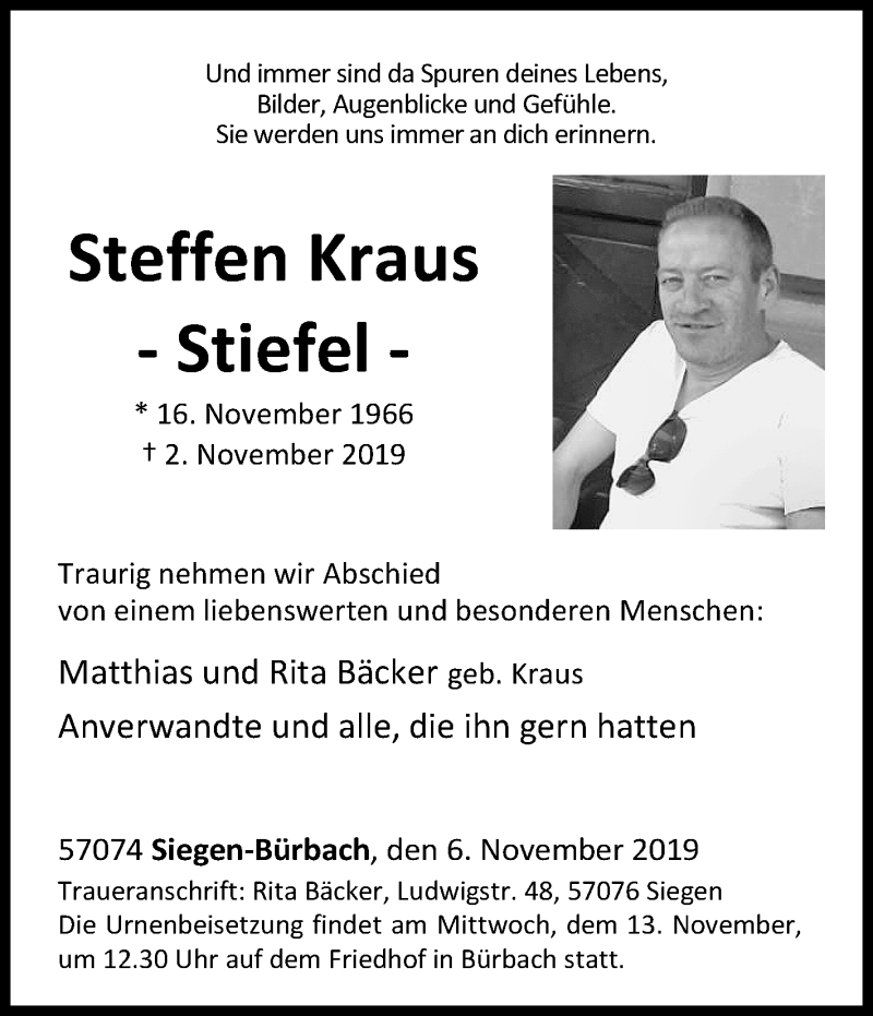  Traueranzeige für Steffen Kraus vom 06.11.2019 aus Siegener Zeitung