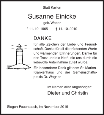 Traueranzeige von Susanne Einicke von Siegener Zeitung