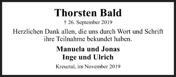 Traueranzeige von Thorsten Bald von Siegener Zeitung