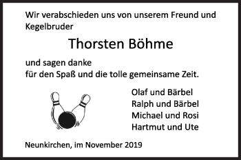 Traueranzeige von Thorsten Böhme von Siegener Zeitung