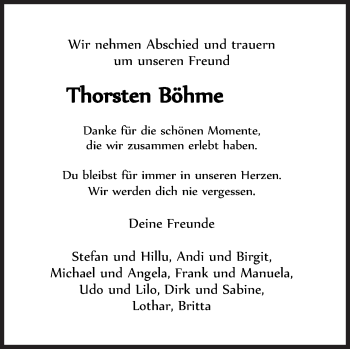 Traueranzeige von Thorsten Böhme von Siegener Zeitung