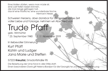 Traueranzeige von Trude Pfaff von Siegener Zeitung