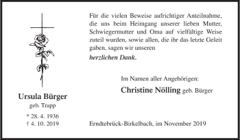 Traueranzeige von Ursula Bürger von Siegener Zeitung