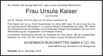 Traueranzeige von Ursula Kaiser von Siegener Zeitung