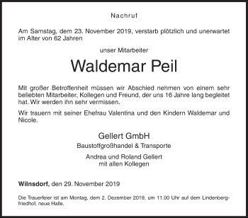 Traueranzeige von Waldemar Peil von Siegener Zeitung
