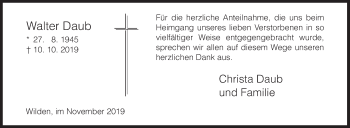 Traueranzeige von Walter Daub von Siegener Zeitung