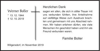 Traueranzeige von Werner Boller von Siegener Zeitung