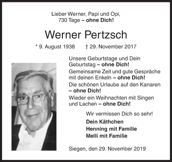 Traueranzeige von Werner Pertzsch von Siegener Zeitung