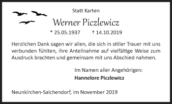 Traueranzeige von Werner Piczlewicz von Siegener Zeitung