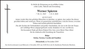 Traueranzeige von Werner Spieren von Siegener Zeitung