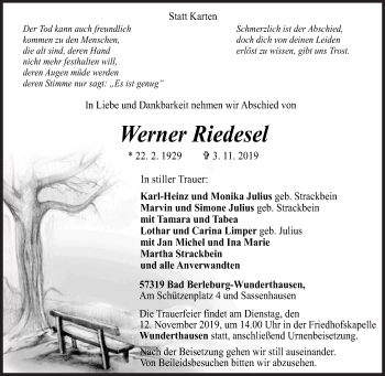 Traueranzeige von WernerRiedesel Riedesel von Siegener Zeitung